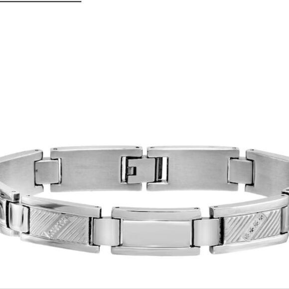 Men's Slant Row Link Bracelet in Stainless Steel Halo G - Picture 1 of 10